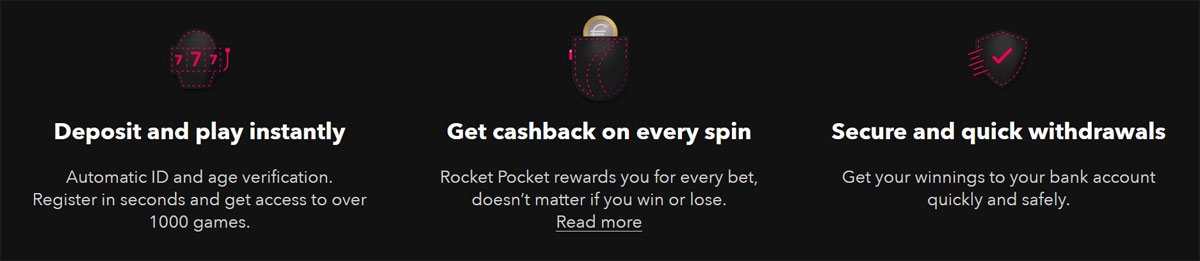Rocket Casino info tabs